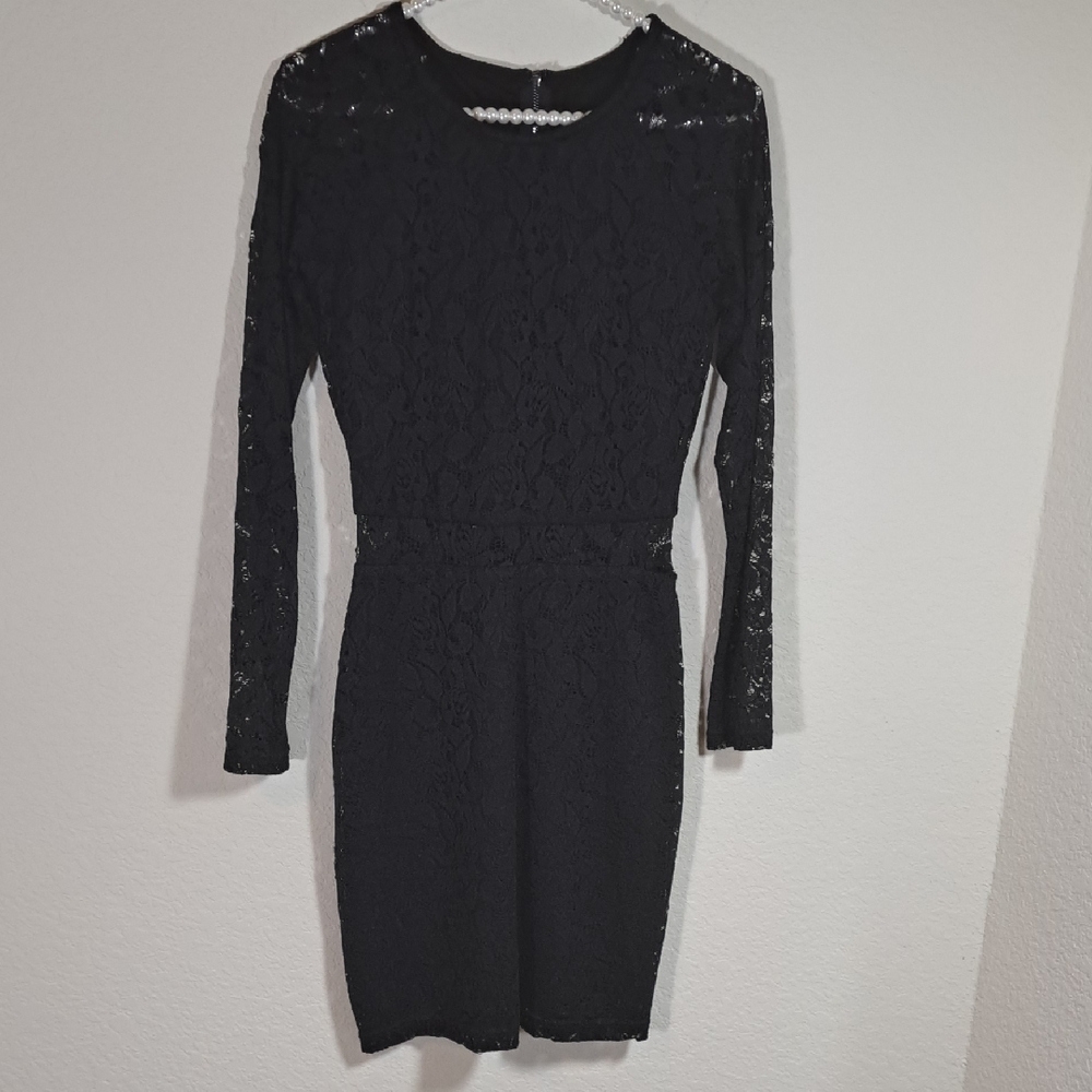 Minkpink Women's Dress NEW Black Lace Zipper Long Sleeve LBD Lined Mini Size XS
